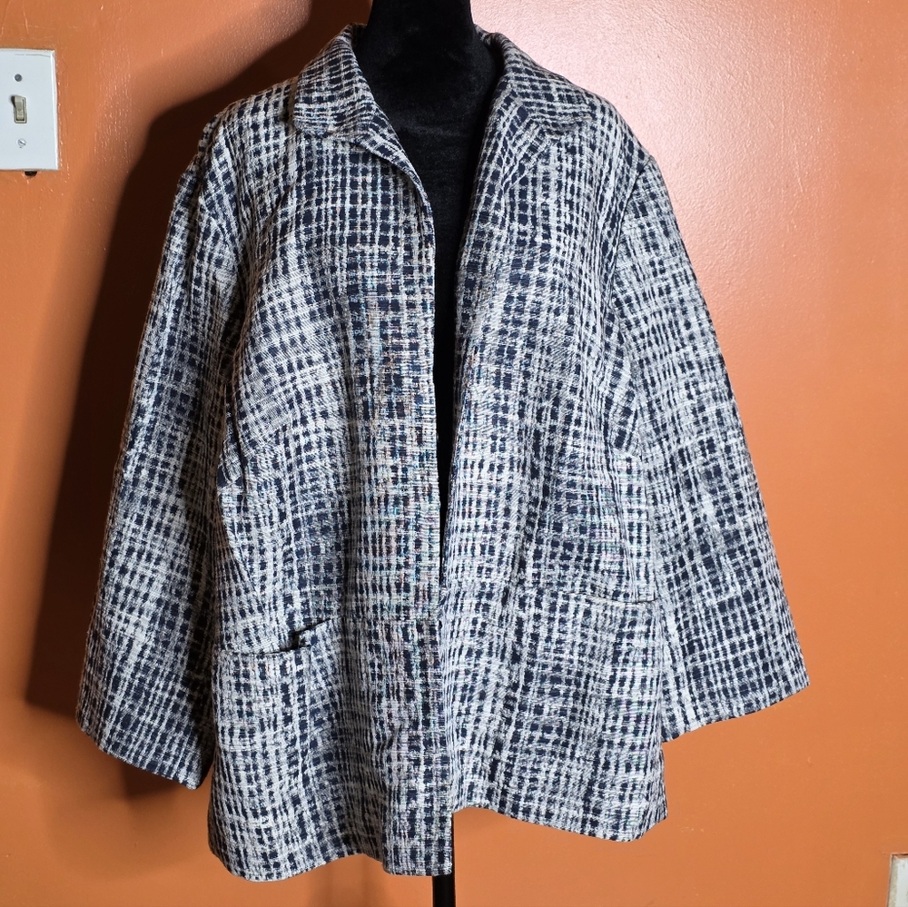 Lafayette 148 New York Navy and White Textured Jacket Sz:24W